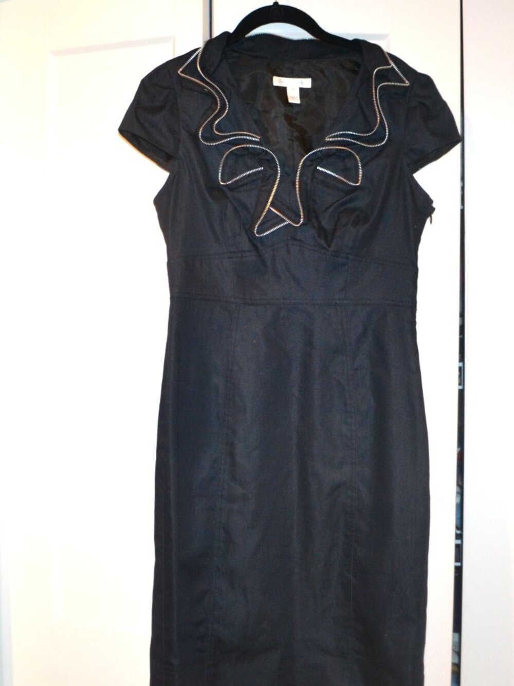 Navy Dress Silver Zipper Ruffles London Times